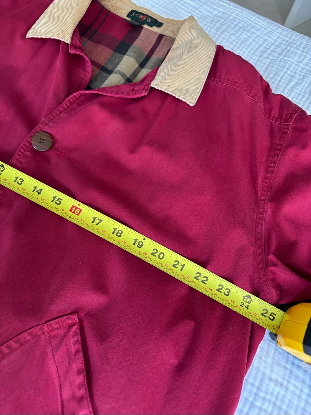 J. Crew Red Cotton Barn Jacket with Tan Corduroy Collar - Picture 7 of 16